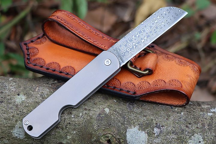 Portable no lock Damascus Small Fruit Knife with leather bag UD407691
